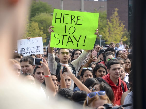 Demonstrators on the campus of Metropolitan State University of Denver protest President Trump's decision to end the DACA program.


